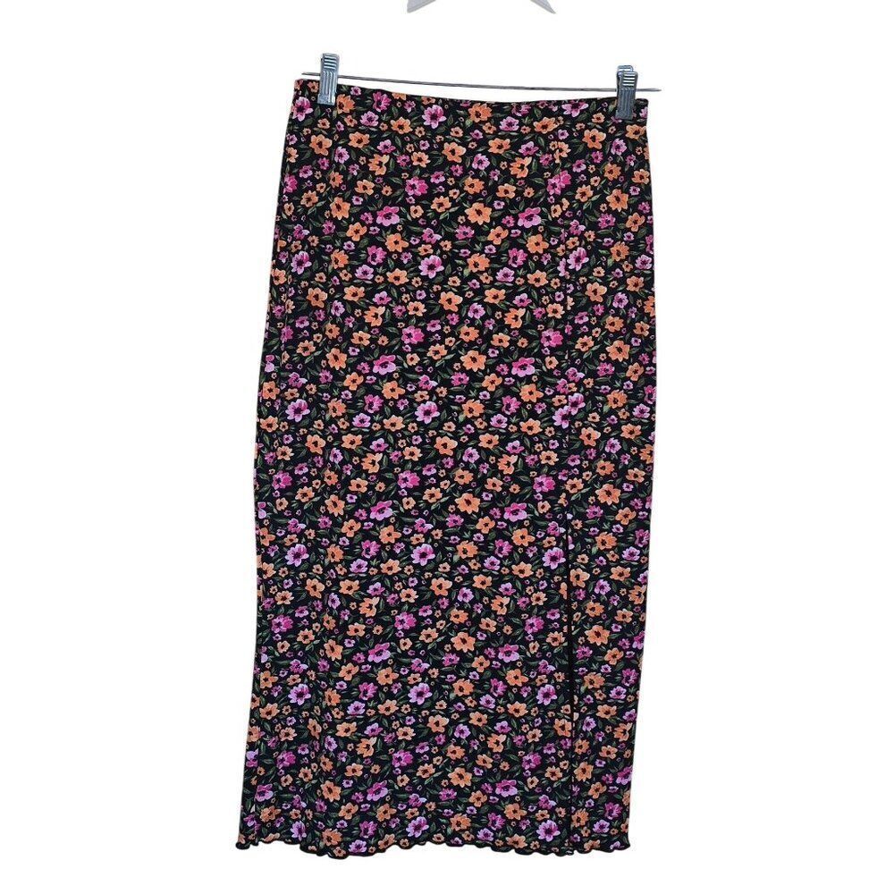 Black Floral Midi Skirt flowercore fairycore beach nautical cottagecore